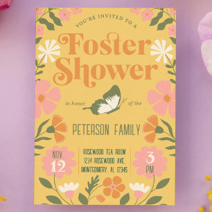 Retro Kleurrijke Bloementuin Foster Care Douche Kaart