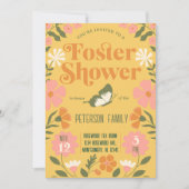 Retro Kleurrijke Bloementuin Foster Care Douche Kaart (Voorkant)