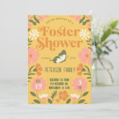 Retro Kleurrijke Bloementuin Foster Care Douche Kaart (Staand voorkant)