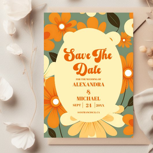 Retro Kleurrijke Bloemige Bruiloft Save The Date