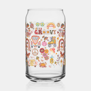 Retro kleurrijke boho bloemen groovy bloemenontwer blikvorm glas