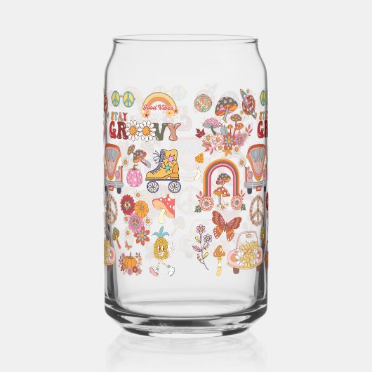 Retro kleurrijke boho bloemen groovy bloemenontwer blikvorm glas (Rechts)