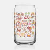 Retro kleurrijke boho bloemen groovy bloemenontwer blikvorm glas (Links)