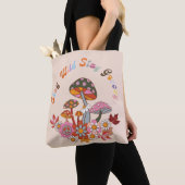 Retro kleurrijke boho bloemen groovy bloemenontwer tote bag (Dichtbij)