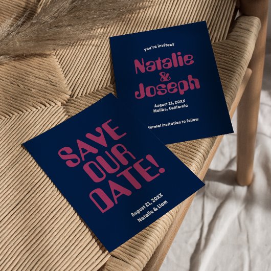 Retro Kleurrijke Bold 70s Unieke Groovy Bruiloft Save The Date