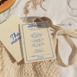 Retro Kleurrijke Bright Funky Modern Lijst Bruilof Menu<br><div class="desc">Een kleurrijke retro funky moderne lichte bruiloft diner menu. Die chique sjabloon ontwerp van boho  beige romige achtergrond en blauw typografie en met de hand geschreven menu in rood. Perfect en passend bij de hele suite.</div>
