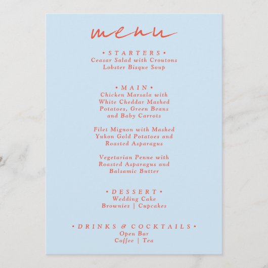 Retro Kleurrijke Bright Funky Modern Unieke bruilo Menu (Voorkant)