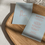 Retro Kleurrijke Bright Funky Modern Unieke bruilo Menu<br><div class="desc">Een kleurrijke retro funky moderne heldere bruiloft diner menu. Met een chique sjabloon ontwerp van boho  hemelsblauwe achtergrond en oranje typografie en met de hand geschreven menu in rood. Perfect en passend bij de hele suite.</div>