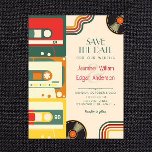 Retro kleurrijke cassette muziek bruiloft save the date