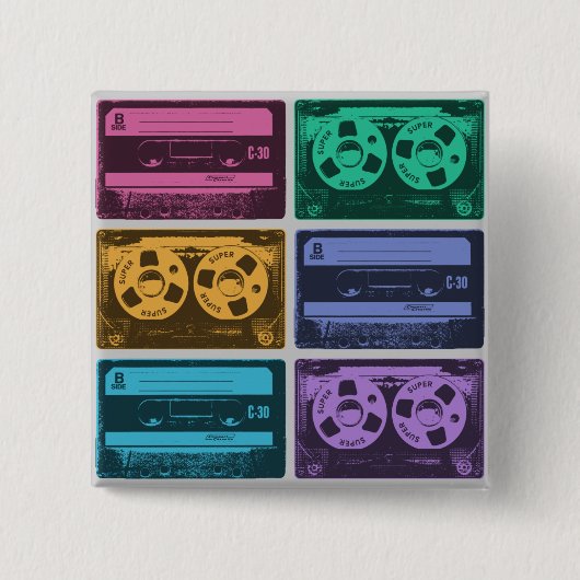 Retro Kleurrijke Cassettebandjes Vierkante Button 5,1 Cm (Voorkant)