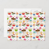 Retro kleurrijke cupcake patroon briefkaart (Voorkant / Achterkant)