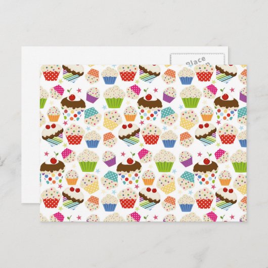 Retro kleurrijke cupcake patroon briefkaart (Voorkant / Achterkant)