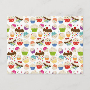 Retro kleurrijke cupcake patroon briefkaart