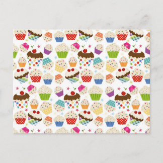 Retro kleurrijke cupcake patroon briefkaart