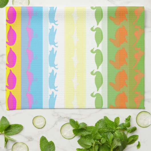 Retro kleurrijke dieren Modern Stripes Patroon #5 Theedoek (Gevouwen)