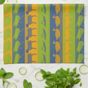 Retro kleurrijke dieren Moderne strepen patroon #2 Theedoek