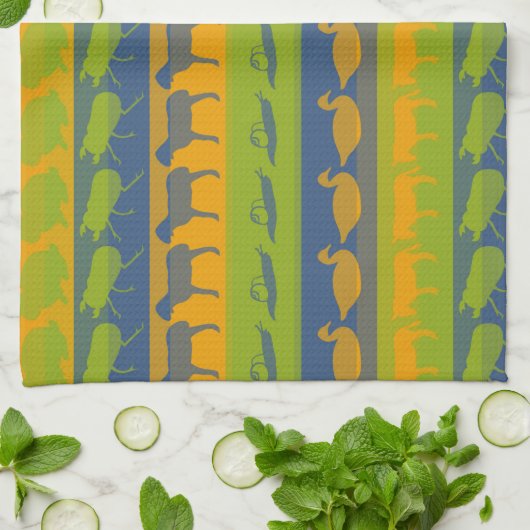 Retro kleurrijke dieren Moderne strepen patroon #2 Theedoek (Gevouwen)