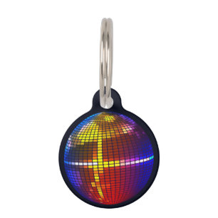 Retro Kleurrijke Disco Bal Dieren ID Tag Huisdierpenning