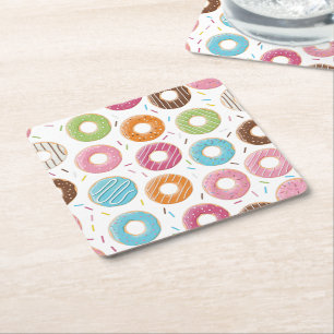 Retro Kleurrijke Donut Patroon Minimalistische Pre Kartonnen Onderzetters
