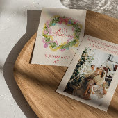 Retro Kleurrijke Eigenzinnige Groene Kerst Bow Kra Feestdagenkaart