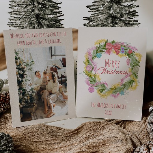 Retro Kleurrijke Eigenzinnige Groene Kerst Bow Kra Feestdagenkaart