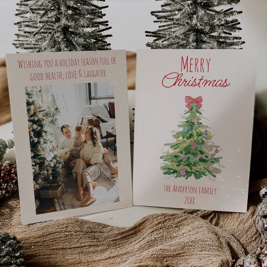 Retro Kleurrijke Eigenzinnige Rode Groene Kerstboo Feestdagenkaart