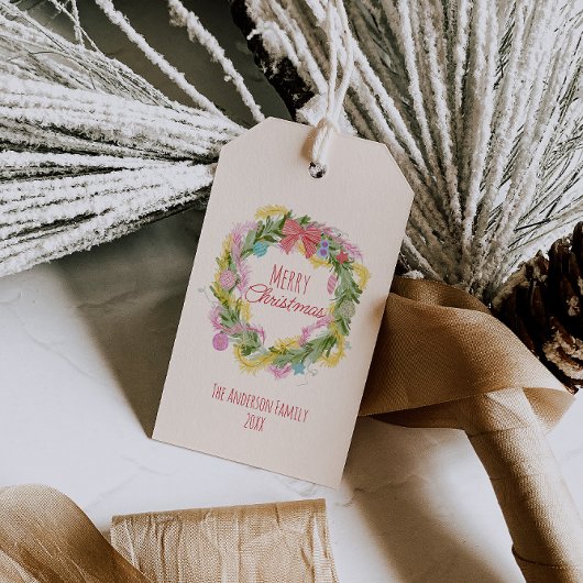 Retro Kleurrijke Eigenzinnige Vrolijke Kerst Bow K Cadeaulabel