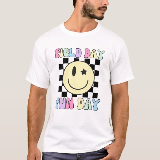 Retro Kleurrijke Field Day Fun Day Smile Face T-shirt (Voorkant)