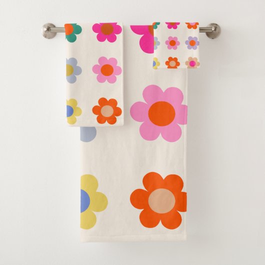 Retro Kleurrijke Floral Preppy Abstract Flowers Bad Handdoek (Insitu)
