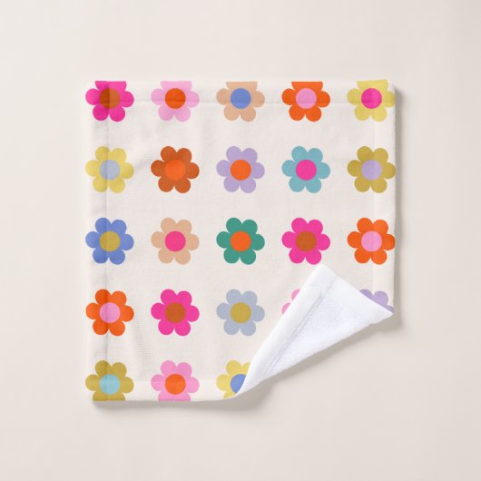 Retro Kleurrijke Floral Preppy Abstract Flowers Bad Handdoek (Wasdoekje)