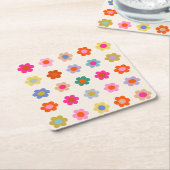 Retro Kleurrijke Floral Preppy Abstract Flowers Kartonnen Onderzetters (Schuin)