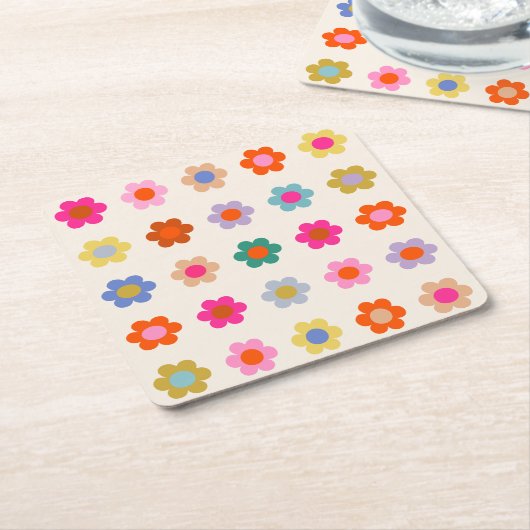 Retro Kleurrijke Floral Preppy Abstract Flowers Kartonnen Onderzetters (Schuin)