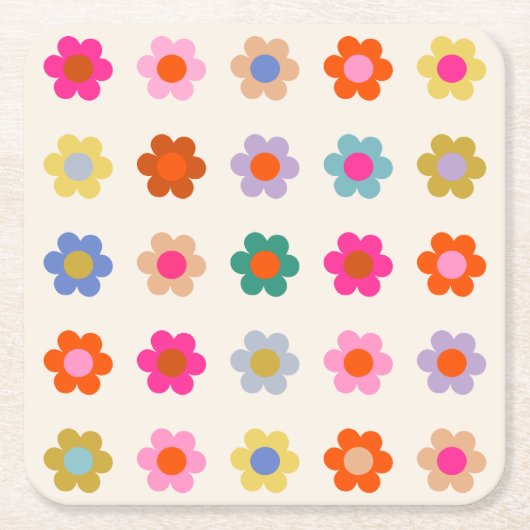 Retro Kleurrijke Floral Preppy Abstract Flowers Kartonnen Onderzetters (Voorkant)