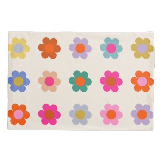 Retro Kleurrijke Floral Preppy Abstract Flowers Kussensloop (Achterkant)