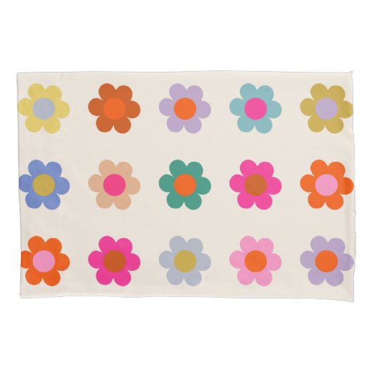Retro Kleurrijke Floral Preppy Abstract Flowers Kussensloop (Voorkant)