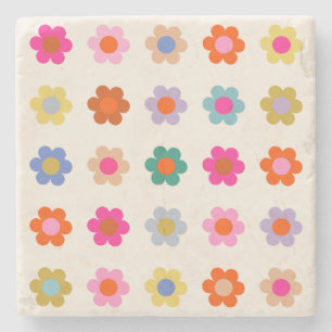 Retro Kleurrijke Floral Preppy Abstract Flowers Stenen Onderzetter