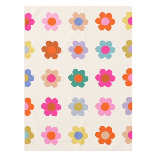 Retro Kleurrijke Floral Preppy Abstract Flowers Tafelkleed (Voorkant)