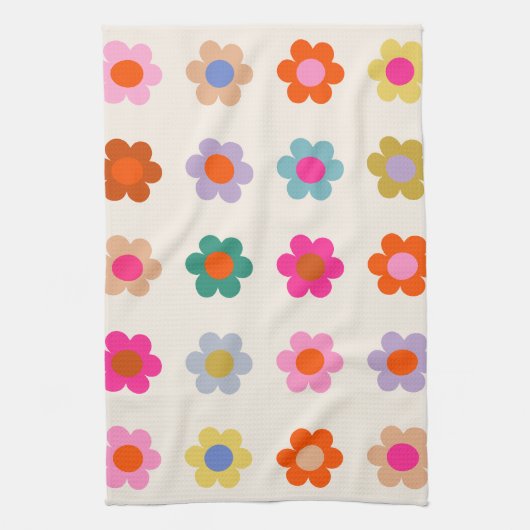 Retro Kleurrijke Floral Preppy Abstract Flowers Theedoek (Verticaal)