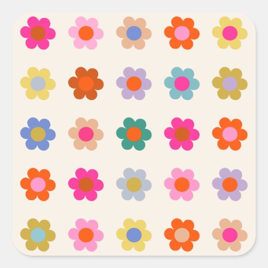 Retro Kleurrijke Floral Preppy Abstract Flowers Vierkante Sticker (Voorkant)