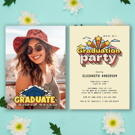 Retro Kleurrijke Foto Graduation Party Kaart