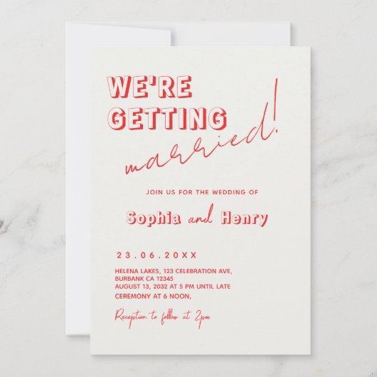 Retro Kleurrijke Fun Wavy Handgeschreven Bruiloft Kaart (Voorkant)