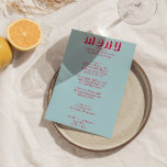 Retro Kleurrijke Funky Bold Moderne Unieke Bruilof Menu<br><div class="desc">Een uniek retro mint groen modern handgeschreven huwelijksdiner menu. Die chique sjabloon ontwerp van boho  lichtblauw achtergrond en rode magenta tekst lay-out. Perfect en passend bij de hele suite.</div>