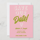 Retro Kleurrijke Funky Bold Moderne Unieke Bruilof Save The Date (Voorkant)