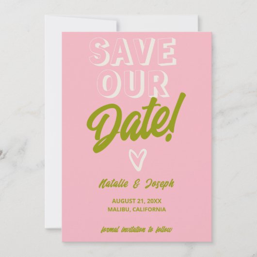 Retro Kleurrijke Funky Bold Moderne Unieke Bruilof Save The Date (Voorkant)