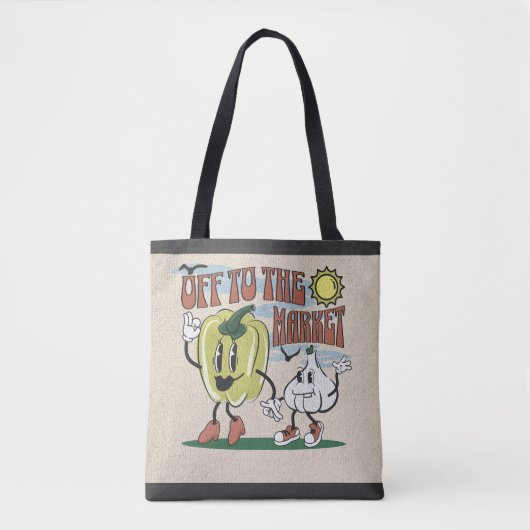 Retro Kleurrijke Gelukkige Moeder Groentemarkt Tote Bag (Voorkant)
