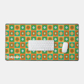 Retro Kleurrijke Geruite Groovy Flower Script naam Bureaumat (Keyboard & Muis)