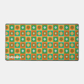 Retro Kleurrijke Geruite Groovy Flower Script naam Bureaumat (Voorkant)