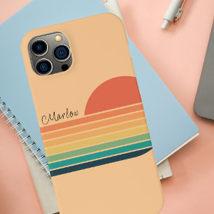 Retro kleurrijke  gestreepte regenboog iPhone 15 mini hoesje