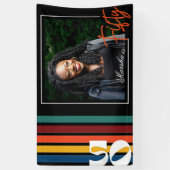 Retro Kleurrijke Gestreepte Vijftigste Verjaardags Spandoek (Verticaal)