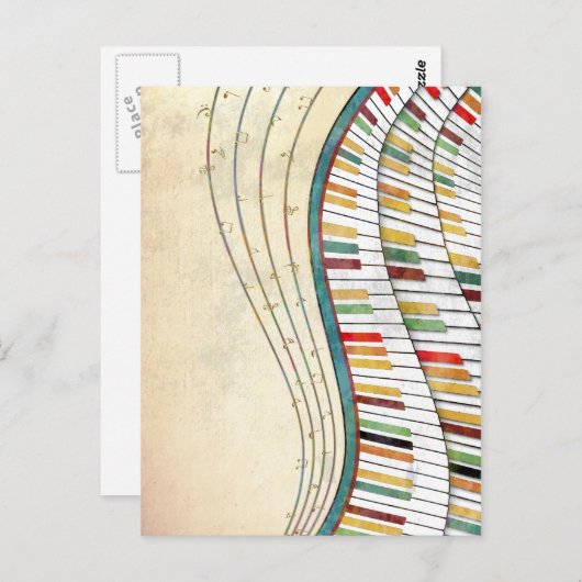 Retro kleurrijke golvende piano briefkaart (Voorkant / Achterkant)